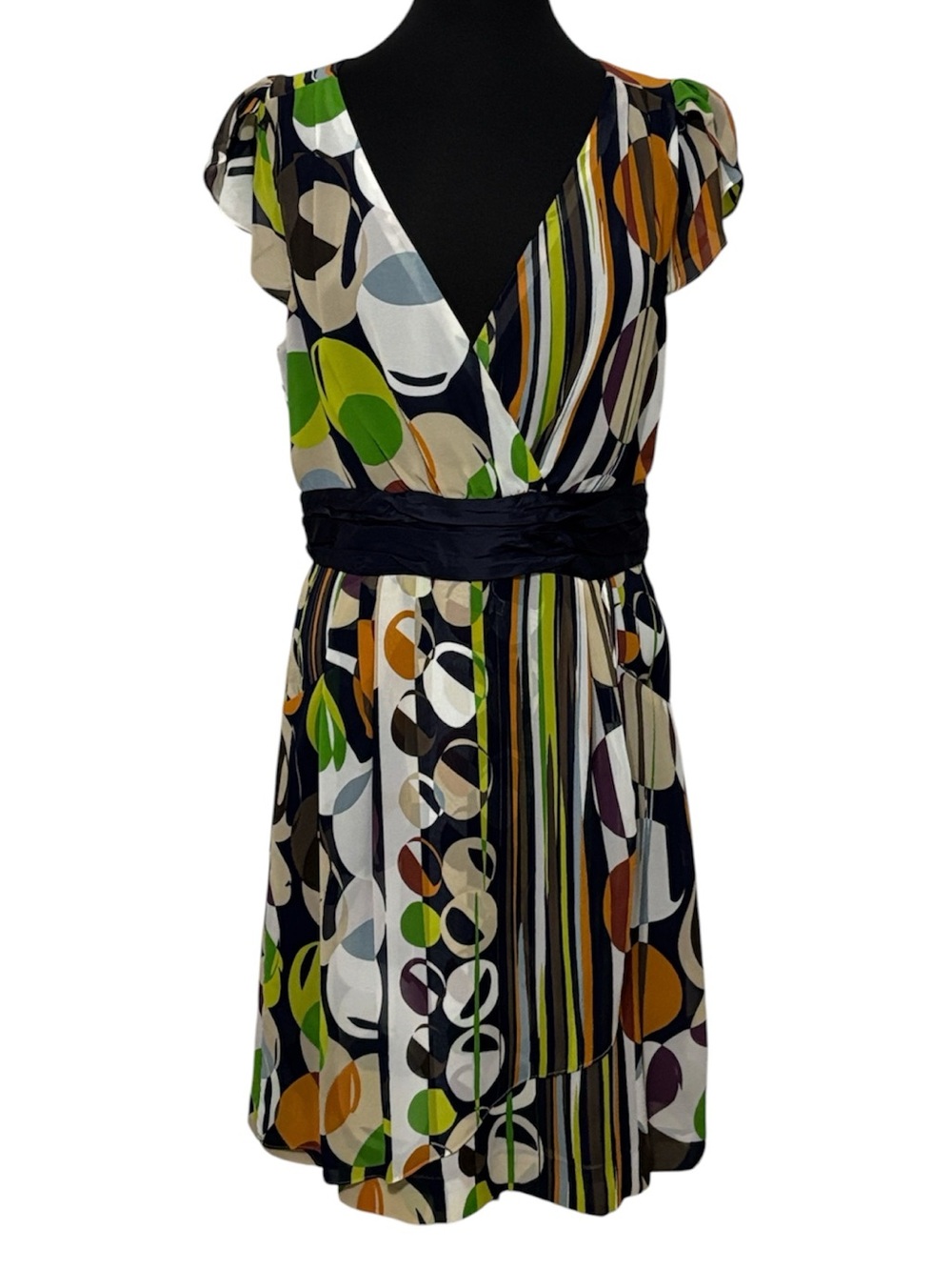 Anthropologie Moulinette Soeurs Multicolor Geometric Faux Wrap Dress. Size 12.